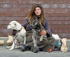 homeless woman on Haight Street in San Francisco