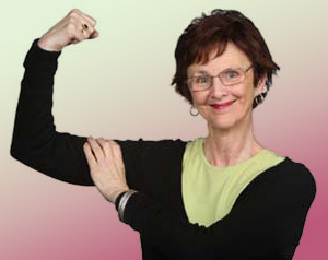 woman flexing arm, squeezing her bicep muscle
